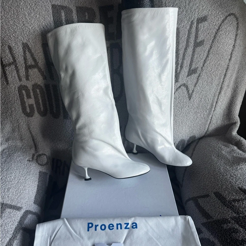 Proenza Shouler tee knee high boots baggy white nappa leather size 9 runway - Picture 6 of 16